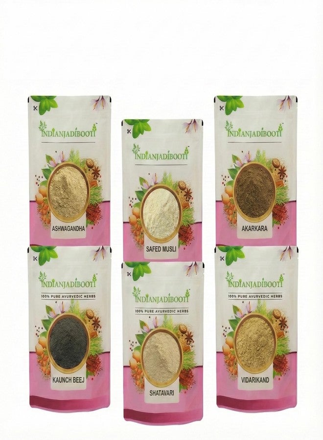 IndianJadiBooti 7-in-1 Vitality Combo (350g) - Ashwagandha, Safed Musli, Akarkara, Kaunch Beej, Shatavari, Gokhru & Vidarikand | 100% Pure Ayurvedic Herbs for Strength, Performance Stamina & Immunity - Image 1